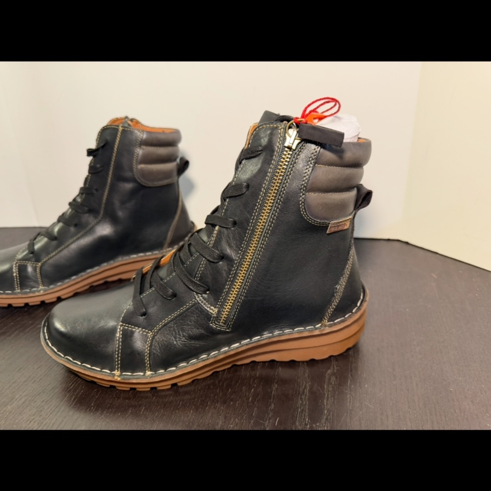 Pikolinos Cazorla Leather Flat Ankle Boots Black/Brown Womans EU 41/US 10-10.5 - Picture 8 of 16